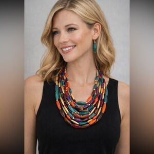 Teal&Goldtone Necklace &Earrings